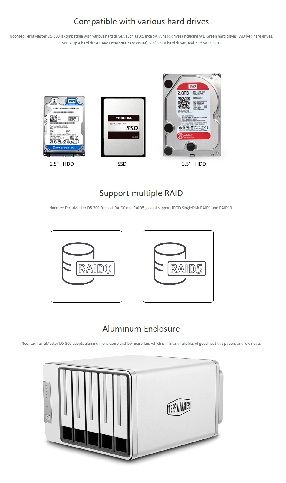 Terramaster DAS 5 Bay 3," /2,5 дюймов Raid HDD массив USB3.0 type-C жесткий диск HDD корпус 5 Гбит/с Поддержка до 50 ТБ хранения