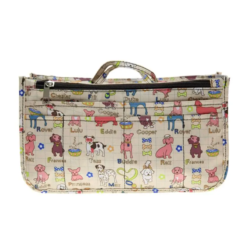 

Printed Purse Handbag Tote Insert Organizer 13 Pockets With Zipper and Handles