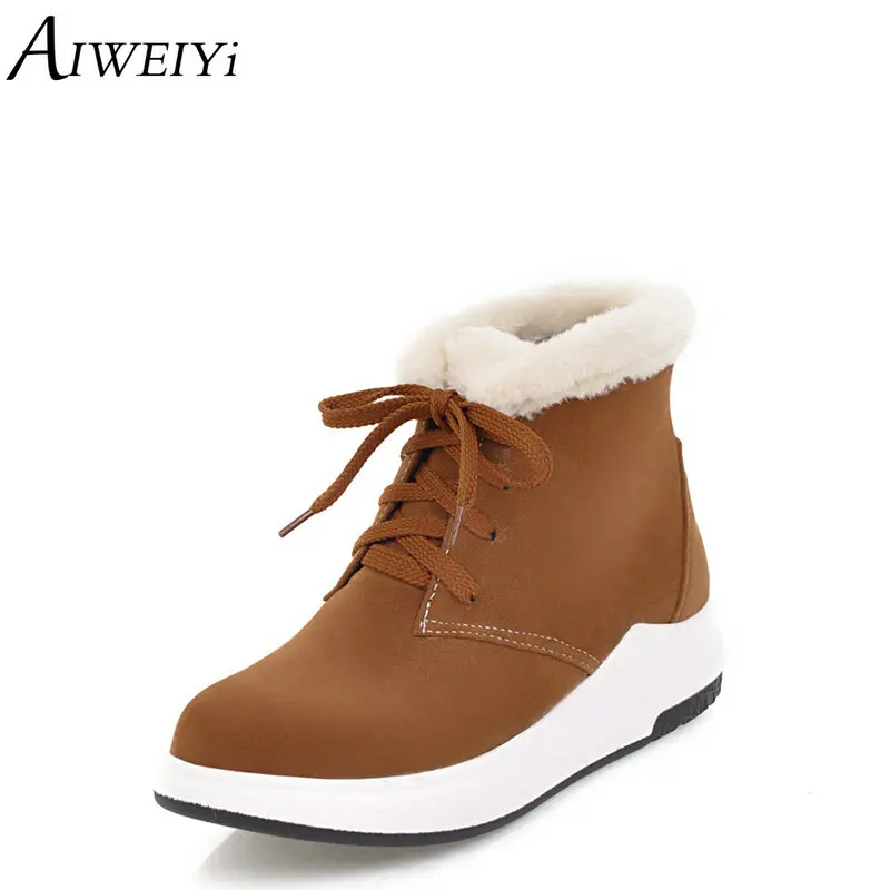 Goede AIWEIYi Fashion Enkel Laarzen Zwart Ronde neus Platte Hakken Korte Laarzen Lace Up Herfst Winter Schoenen Vrouw