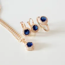 Роскошный свадебный ювелирный набор, розовое золото, ювелирный набор, новая мода, ожерелье+ серьги+ кольцо, ювелирный набор для женщин