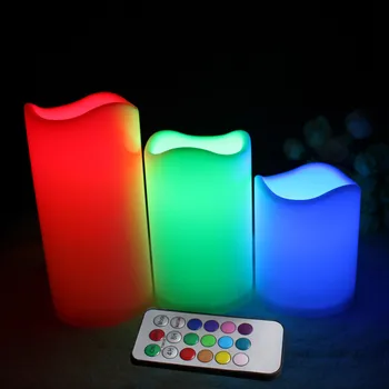

3pcs/lot Colorful Changing RGB LED Flickering Flameless Plastic Candles 18keys remote controller and timer function Wedding Dec