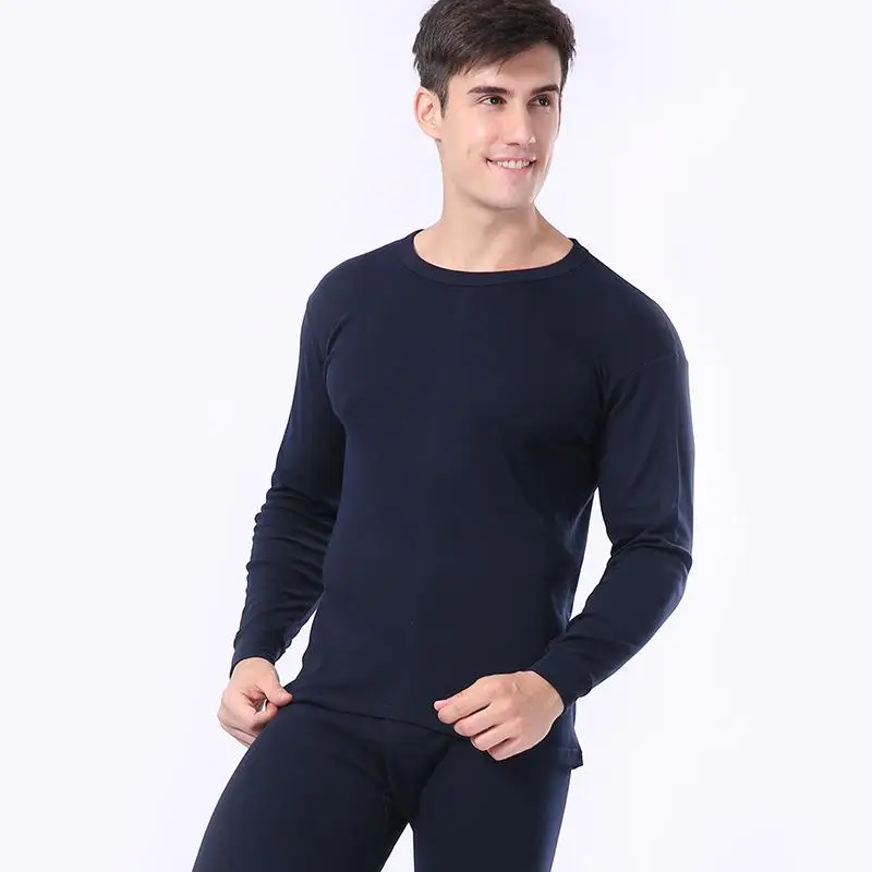 Осенне-зимнее термобелье для женщин и мужчин, теплые пижамы, дышащий длинный костюм для влюбленных, хлопковые подштанники размера плюс L-3XL - Цвет: Men Navy Blue