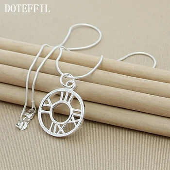 

DOTEFFIL 925 Sterling Silver Roman Numerals Round Circle Pendant Necklace 18 Inch Snake Chain For Woman Wedding Jewelry