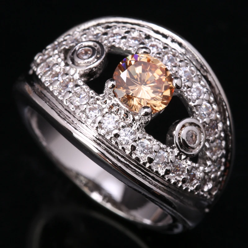 Smooth Orange Champagne Cubic zirconia Browm Gems Morganite 925 Sterling Silver Jewelry Solitaire Rings Size 6 7 8 9 S1556 | Украшения и