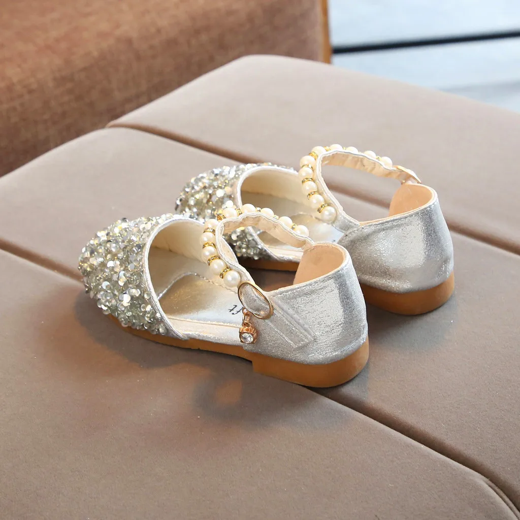 Летние туфли принцессы для маленьких девочек с жемчугом и блестками; детские сандалии для девочек; свадебные сандалии
