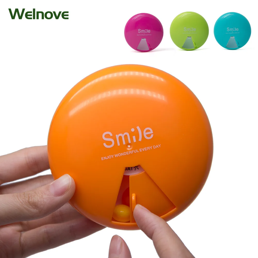 

Rotate The Small Kit Seven-Day Portable Pill Window Round Plastic Medicine Box Medicine Organizer C1437