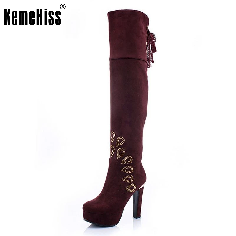 

Free shipping over knee high heel boots women snow fashion winter warm shoes boot P15304 EUR size 34-43