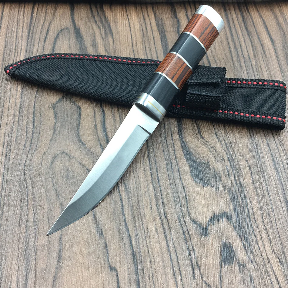 

logwood+ steel handle Outdoor Camping knife Portable Survival Hunting knives with scabbard fixed blade knife
