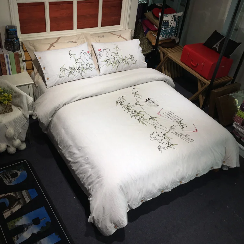 Chinese Embroidery 100%Cotton Bedding set King Queen Size ...