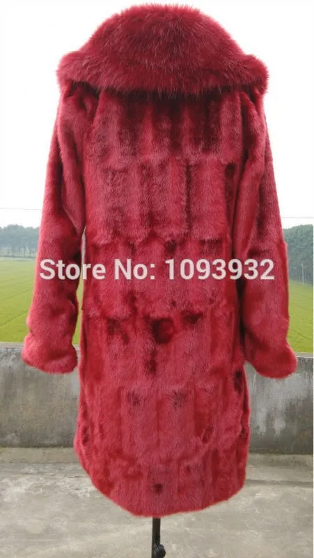 Лидер продаж, красные зимние женские роскошные толстые теплые Пальто меховое с искусственным мехом норки большой меховой воротник с лисьим мехом, длинная дизайнерская парка, большие размеры S-5XL