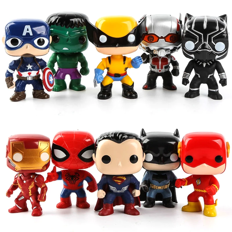 

FUNKO POP Marvel toys figures DC super heroes THOR Spider-Man Hulk Ironman captain American vinyl figura dolls gifts 10pcs/set