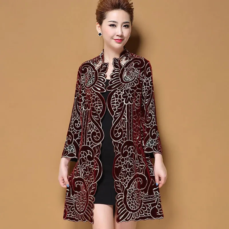 Chinese Plus Size M 5XL Fashion Gold Velvet Embroidery Trench Coat