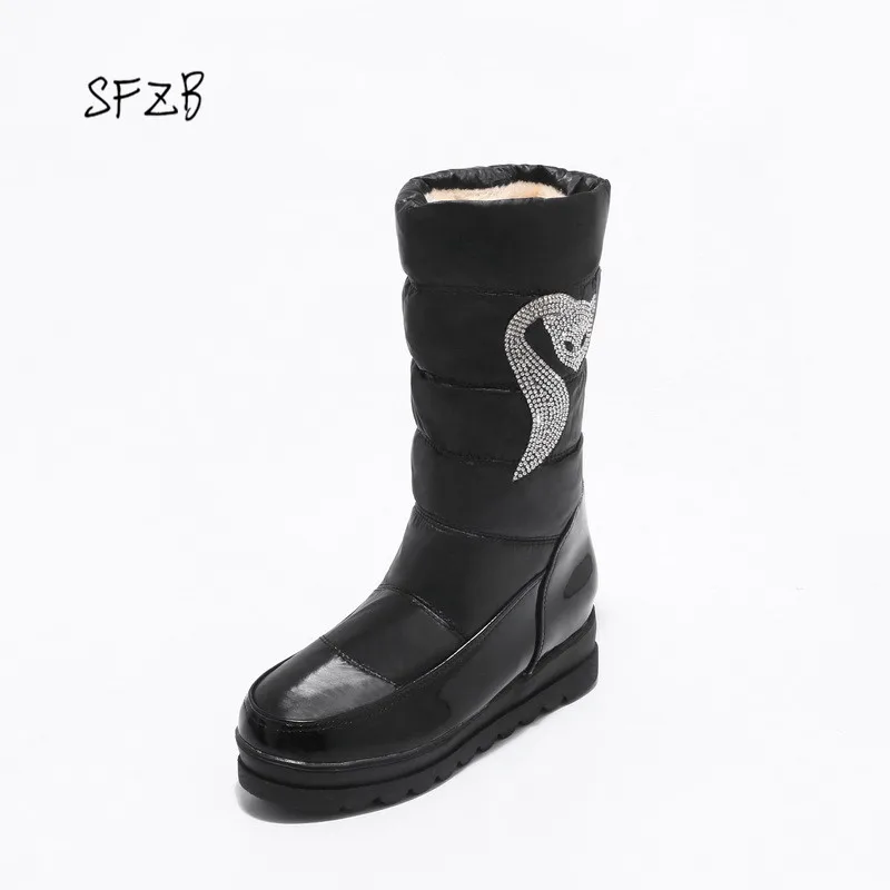 

SFZB Winter boots High Women Snow Boots plush Warm shoes Plus size 12 11 10 easy wear girl white shoes female hot boots
