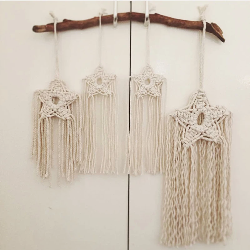 

Hot sales 100% handmade macrame plant hanger Star woven ornaments hanger for wall decoration countyard garden