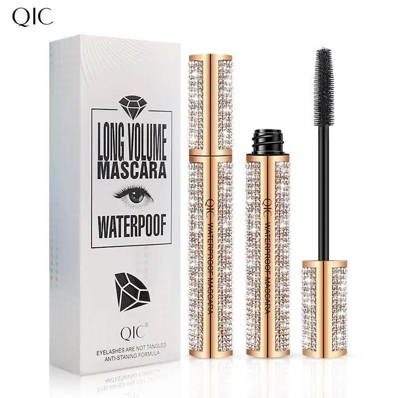 

QIC 4D Glitter Diamond Mascara Silk Fiber Eyelash Extension Tools Waterproof Long Lasting Lengthening Curling Black Mascara