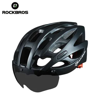 

ROCKBROS MTB Road Bicycle Helmet With Lenses Mens Windproof Integrally-molded 28 Vents Helmet free size Road Bike Accessories