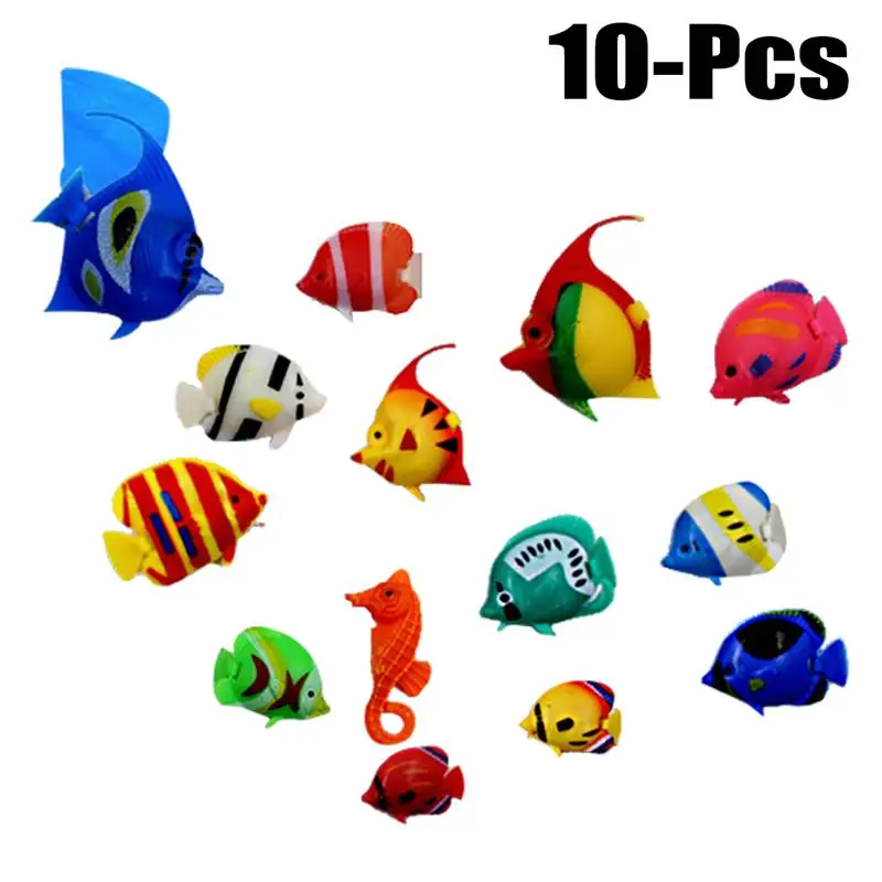 

10PCS Artificial Fish 3D Tropical Sea Assorted Plastic Fish Figurines Miniatures Decorative Fish For Fish Tank
