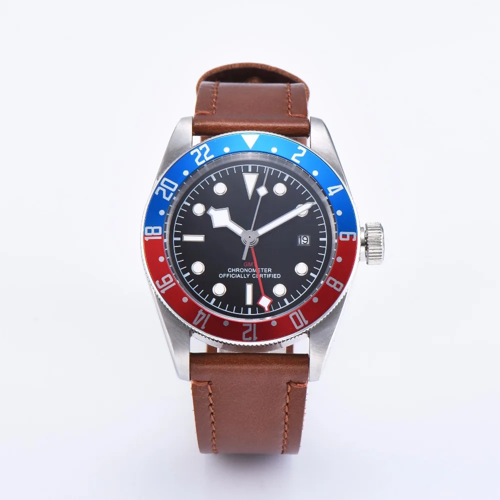 

Corgeut luminous dial 41 mm rotating bezel luminous date GMT stainless steel deployment automatic movement men's watch A2
