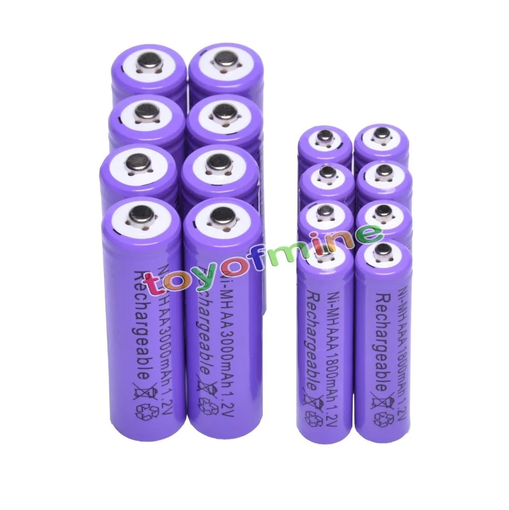 8 aa 8 aaa 1 2v 1800mah 3000mah nimh purple rechargeable battery cell