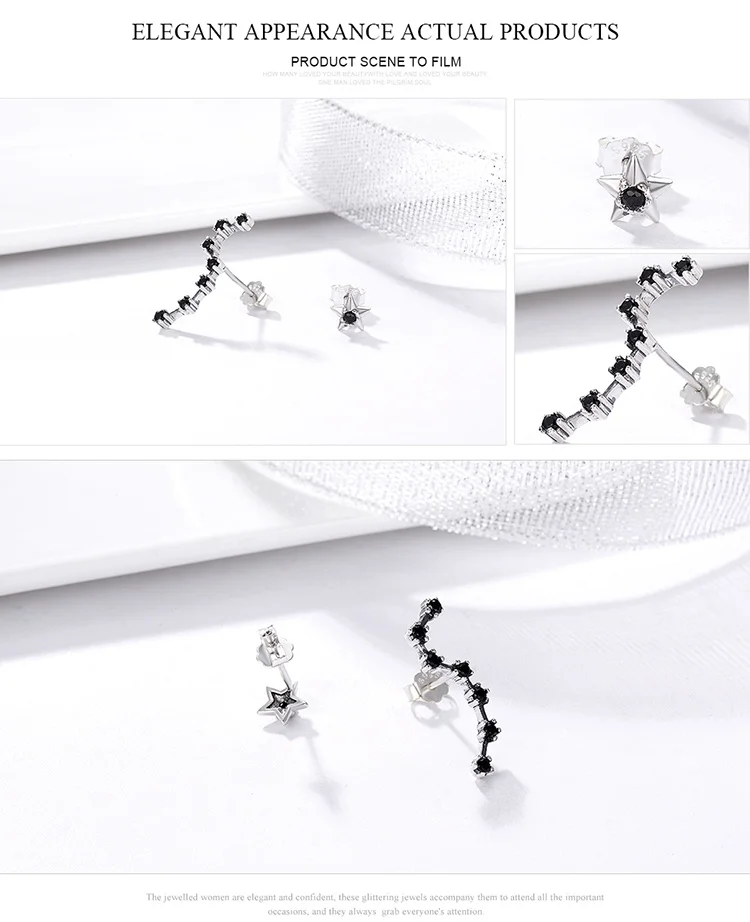 BAMOER подлинные 925 пробы серебряные серьги-капли со звездой и медведем Созвездие для женщин модные ювелирные изделия в подарок Bijoux SCE166