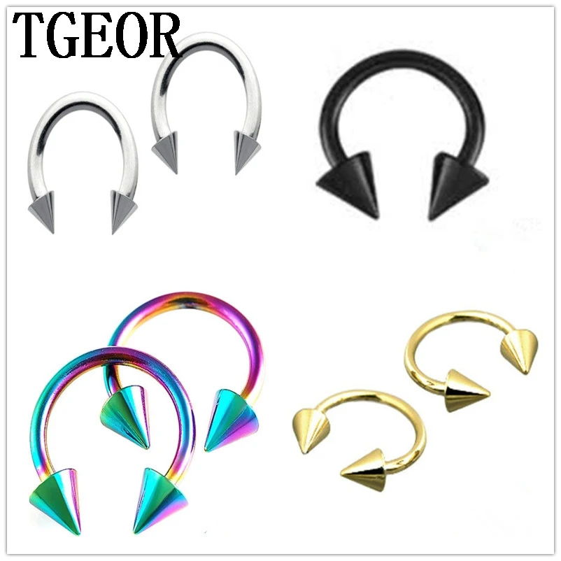 free shipping Retail 1 Pair 16G surgical Steel circular spike cone