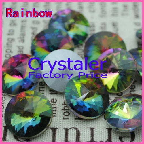 

100pcs/lot Rainbow COLOR 8MM 10MM 12MM 14mm 16mm 18mm 20mm Chinese Top Quality Round Fancy Stone Rivoli Crystal