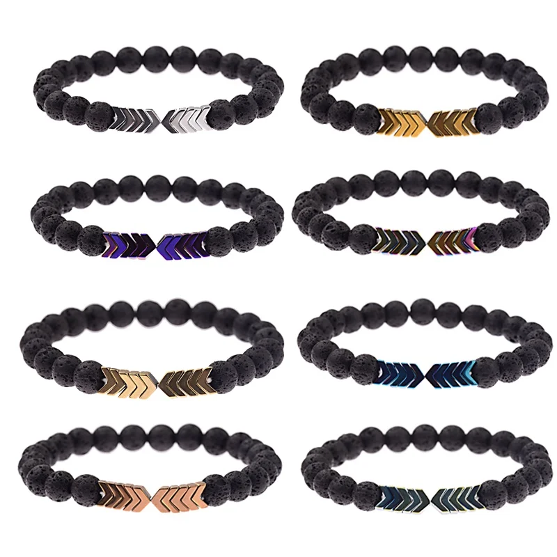 

OIQUEI Healing Balance Arrow Magnetic Chakra Beaded Bracelet Homme Volcanic Lava Stone Essential Oil Diffuser Bracelets For Man