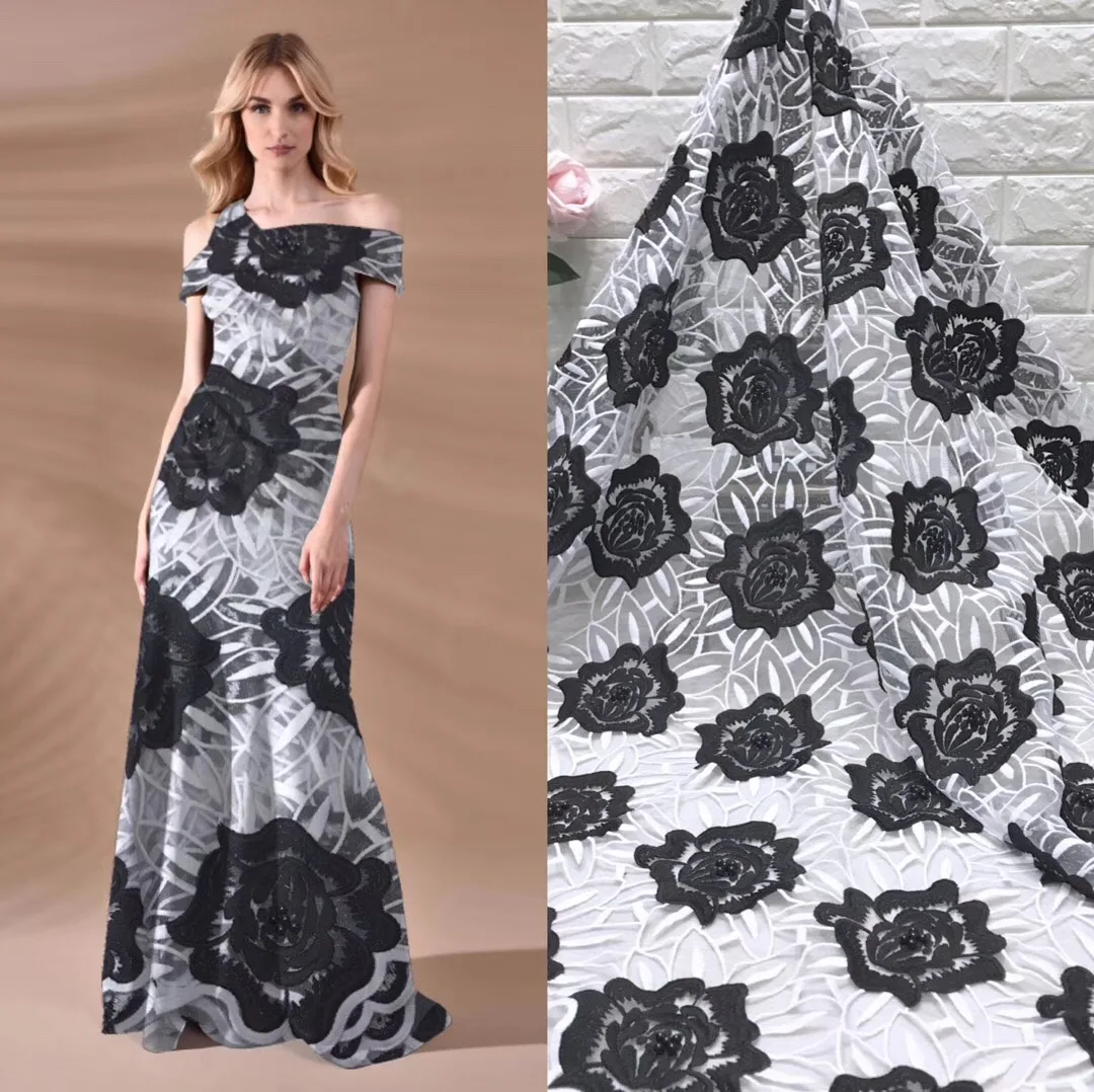 

2019 African Laces Fabrics Embroidered Nigerian Guipure French Cord Lace Fabric High-quality Rose African French Net Lace B1