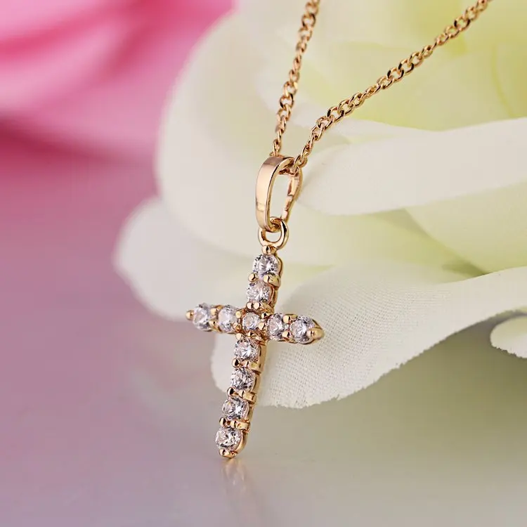 

Women Crystal Cross Pendant Necklace Floating Charms Jewelry Pingente Gold Ouro Cameo Pendulum Bijuterias For Lovers Sets N0210