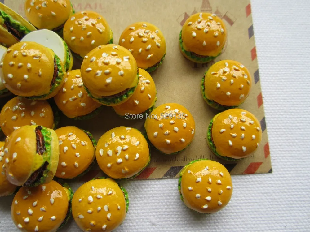 Free Shipping! Resin Miniature Hamburger, Resin Flat Back Cabochon for Phone Decoration, DIY (17mm)