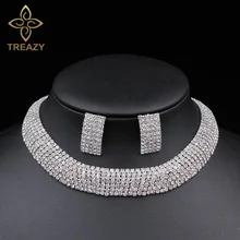 Treazy элегантные свадебные Ювелирные изделия из кристаллов Набор Посеребренная Diamante Rhinestone колье Цепочки и ожерелья Серьги Набор для Для женщин для свадьбы или выпускного бала