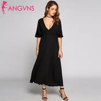 

Solid Natural Belted Dress Color Length Sleeve Black Autumn Casual High Full Half Collar Maxi Spring Women Waist Plunge