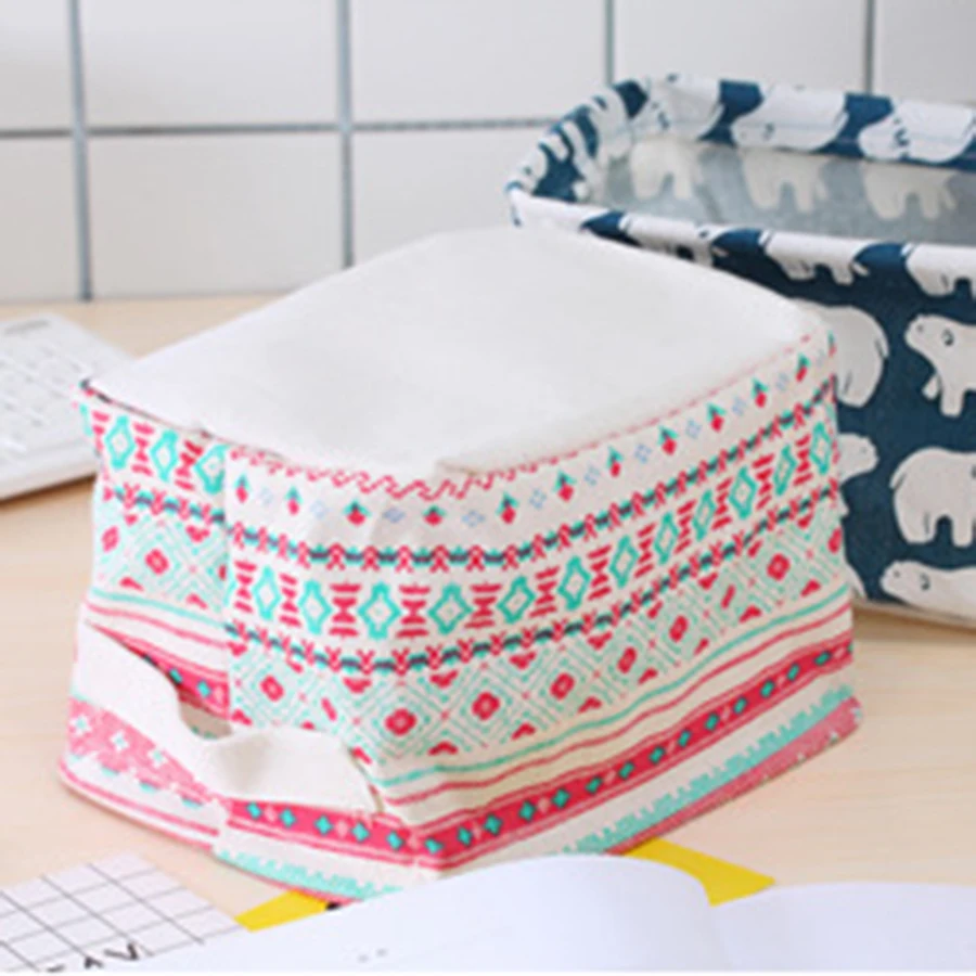 ONEUP DIY Cute Printing Desktop Storage Basket Organizer Cotton Linen Makeup Sundries Storage Box Cabinet Underwear Storage Bag