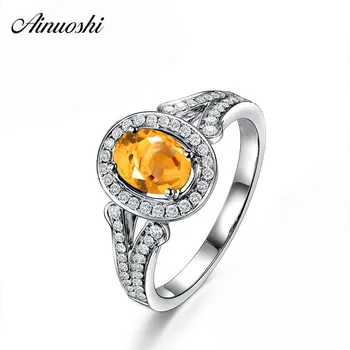 

AINUOSHI Natural Citrine Halo Ring 1.25ct Oval Cut Gemstone Engagement Party Women Jewelry 925 Sterling Silver Delicate Ring