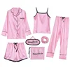 Strap Sleepwear Pyjamas Women's 7 Pieces Pink Pajamas Sets Satin Silk Lingerie Homewear Sleepwear Pyjamas Set Pijamas For Woman ► Photo 3/6