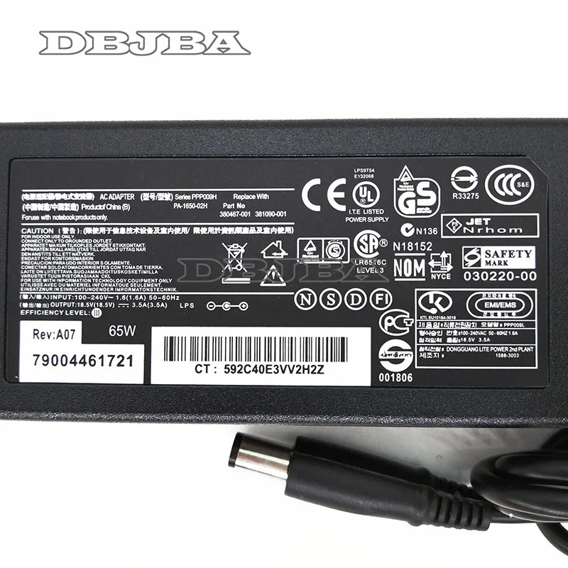18 5 V 3.5A 65W AC адаптер для ноутбука hp зарядное устройство HP Compaq 6910P 2230s DV5 DV6 DV7 DV4 G50 G60 N193