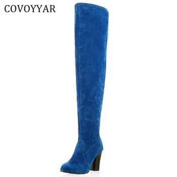 

COVOYYAR Solid Knee High Boots 2019 Hot Sale Thick High Heel Knight Boots Women Autumn Winter Woman Shoes Big Size 34-43 WBS618