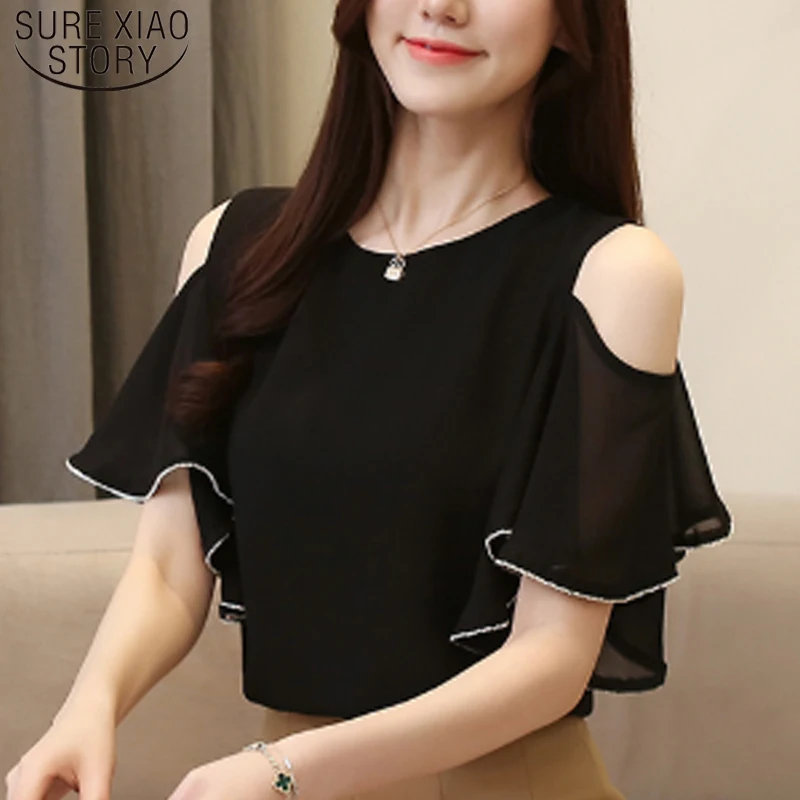 

2019 Summer New European Short Sleeve Chiffon Blouse Women Tops and Blouse blusas mujer de moda 2019 off shoulder tops 4253 50