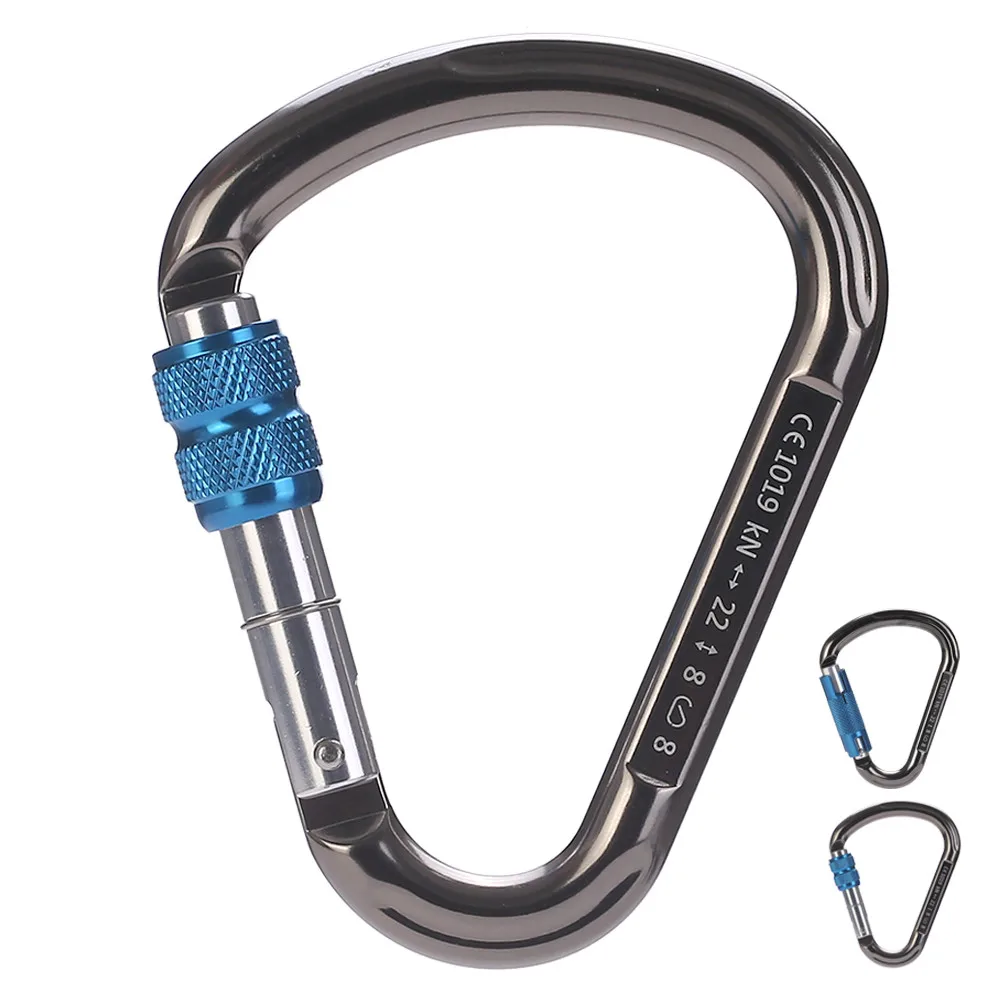 22KN Pear Shaped Alloy Screw Carabiner Threaded Lock Rock Climbing