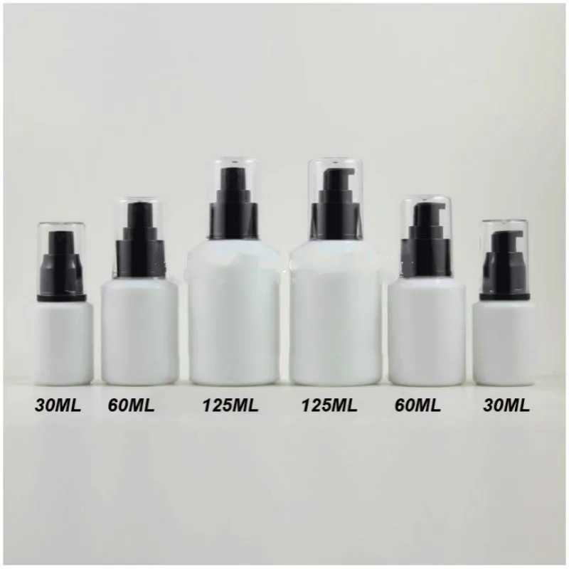 

30ML60ML125ML 10pcs/lot Empty White Cosmetic Lotion Pump Bottle Glass Emulsion Container Perfume Spray Vial Atomizer