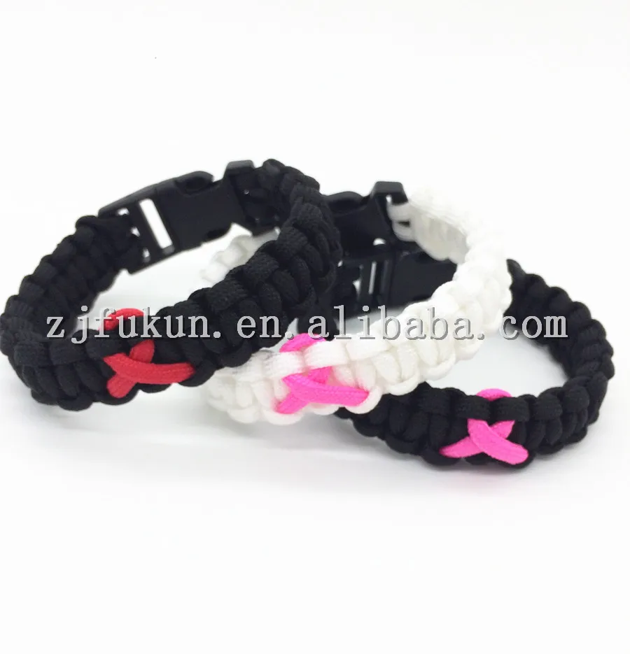 

newest handmade breast cancer awareness ribbon 550 paracord outdoor survival bracelet