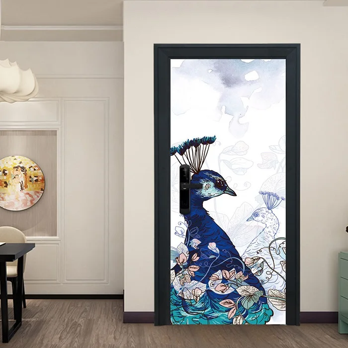 77x200 см 3D наклейки на дверь с изображением павлина для гостиной, спальни, Langscape, виниловые непромокаемые обои, клейкая наклейка для домашнего декора - Цвет: 16