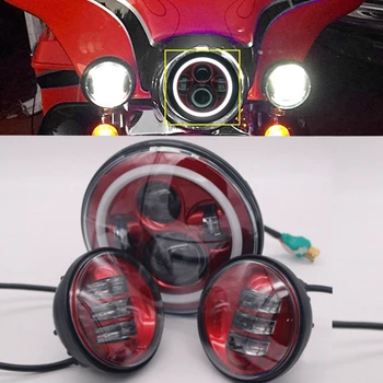 

Red Motorcycle Light Set For Motorcycle 7 Inch LED Headlight+ 2x 4-1/2" Fog Light Passing Lamps