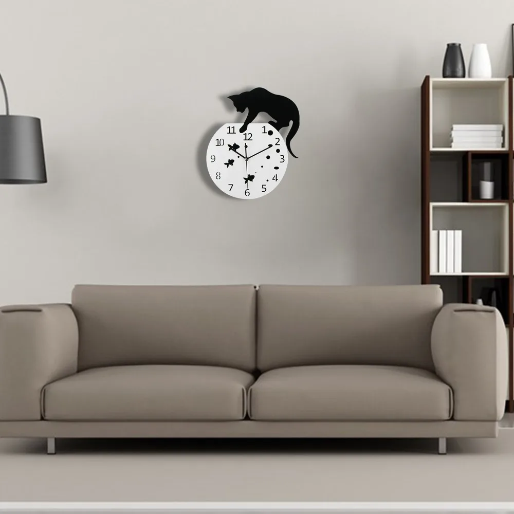 Милые настенные часы с изображением кота новинка 2019 Акриловые кварцевые DIY