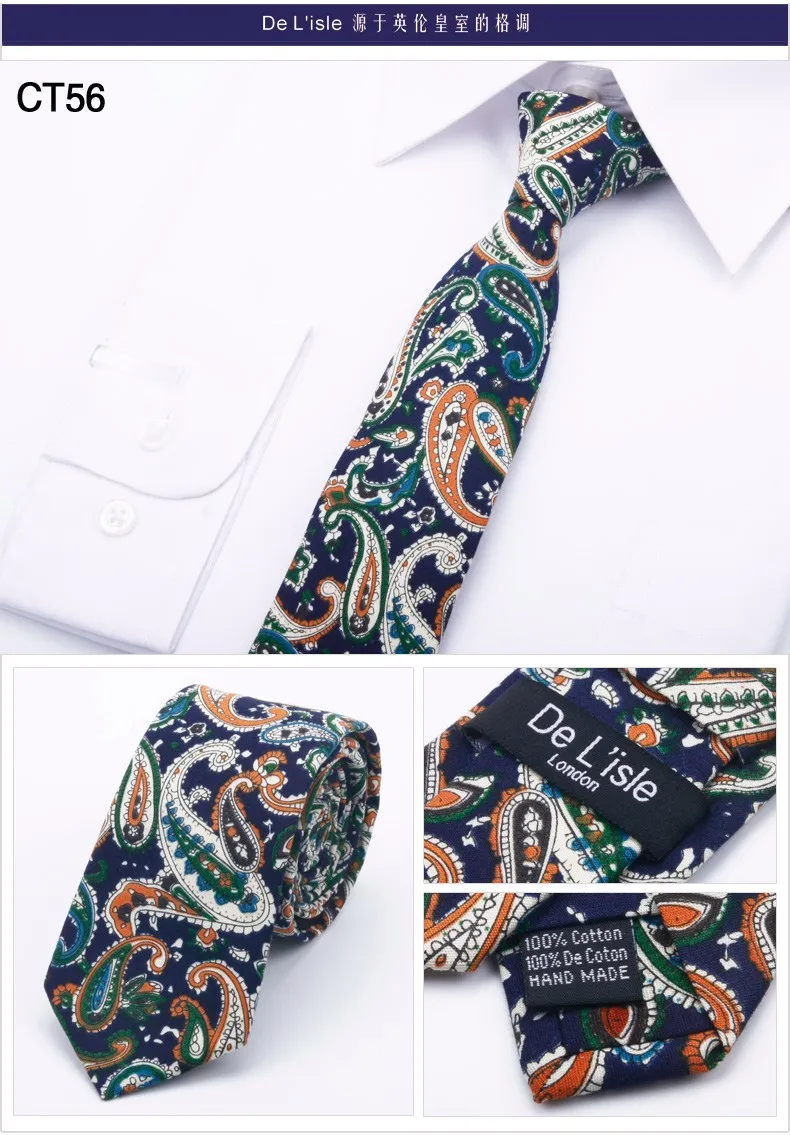 Высокое качество Винтаж 100% хлопок Пейсли 6 см узкий галстук Бизнес партия премиум подарок