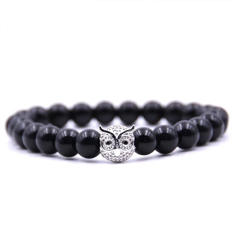 

KANGKANG 2019 Trendy 8mm Bright Black Stone Pave CZ gold and Silver metal model owl Bracelets Men&Women popular Creative Jewelry