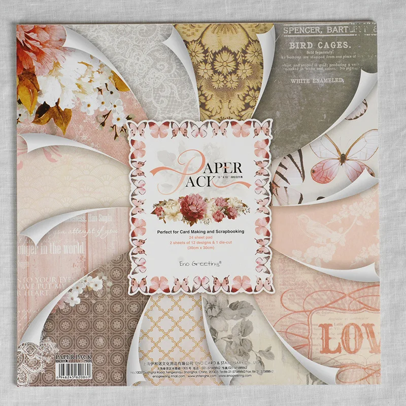 New-12-25-Sheets-Pink-Butterfly-Love-Flower-background-paper-pads-patterns-DIY-Craft-Scrapbooking-Paper