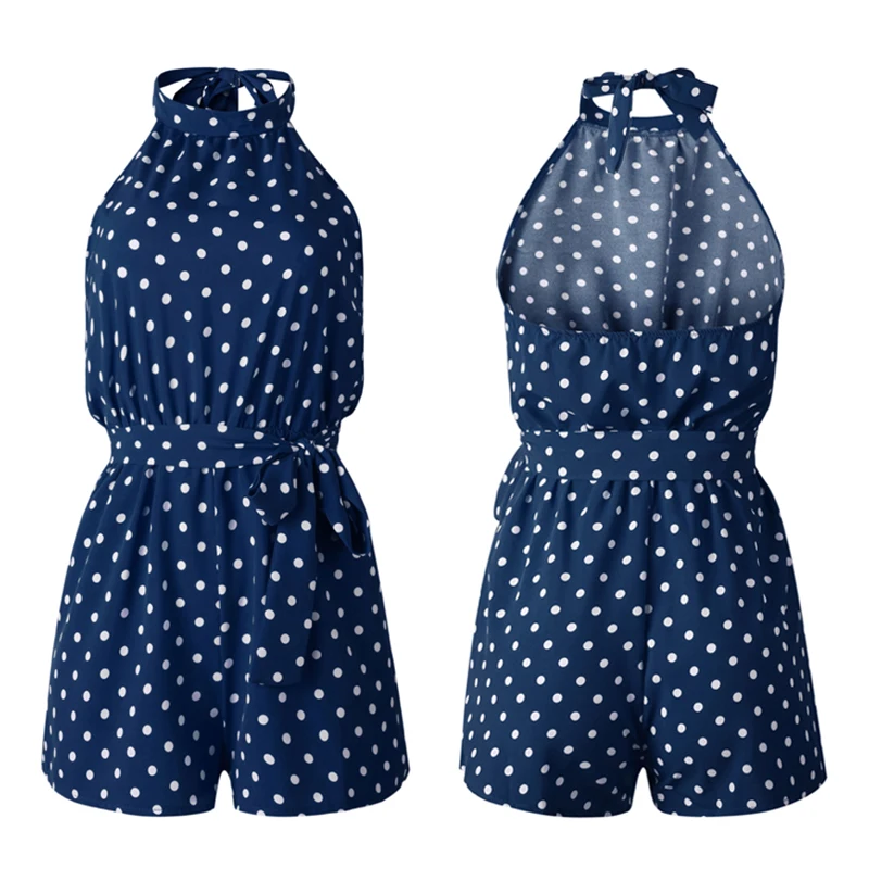 Summer romper women dot sleeveless backless short rompers women jumpsuit pocket print sexy playsuit jumpsuit female 2019 DR281 (5)