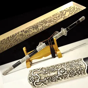

Asian Sabre Sword Katana High Carbon Steel Golden Blade Sharp Chinese KungFu Han Tang Battle Dao Jian Nice Peony Knife Fittings