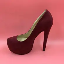 Wine Red Synthetic Women Pumps Round Toe With Platform High Heels Slip-on Ladies Party Shoes Pumps Large Size 14 Shoes Women